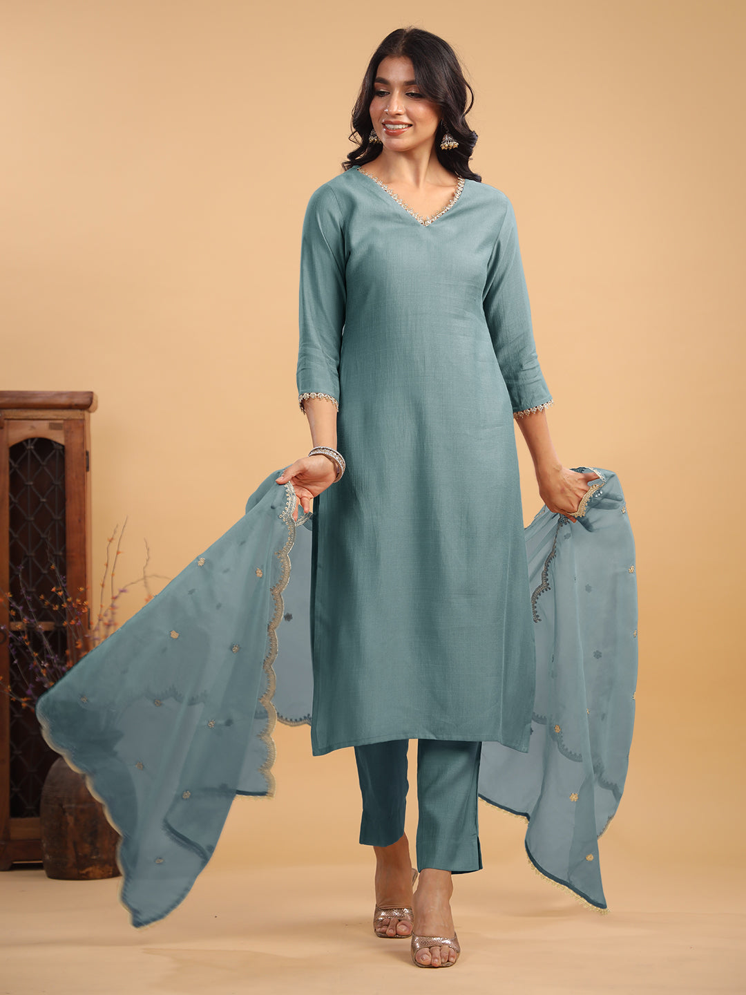 Janasya Light Chanderi Solid Straight Kurta Set - Distacart