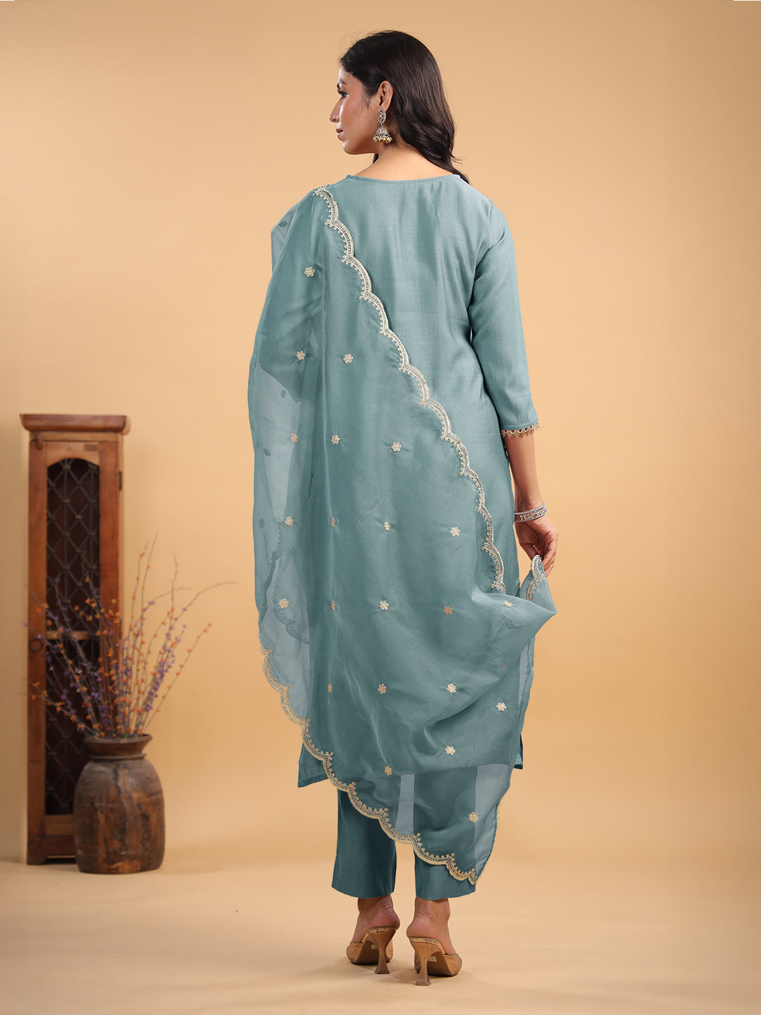 Janasya Light Chanderi Solid Straight Kurta Set - Distacart