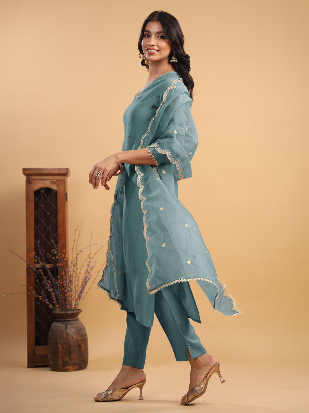 Janasya Light Chanderi Solid Straight Kurta Set - Distacart