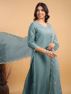 Janasya Light Chanderi Solid Straight Kurta Set - Distacart