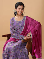 Janasya Bright Georgette Floral A-Line Kurta Set