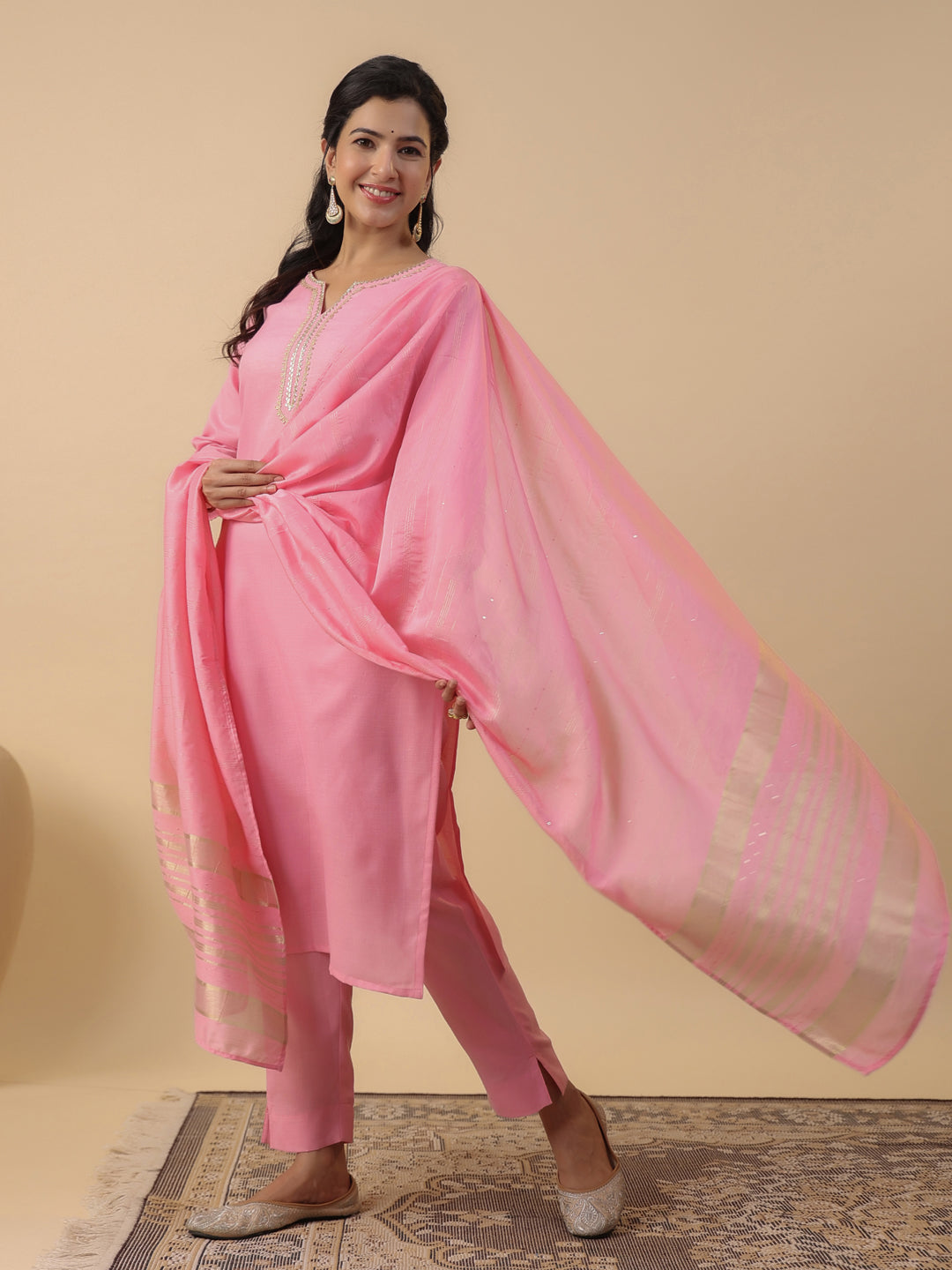 Janasya Light Cotton Blend Solid Straight Kurta Set