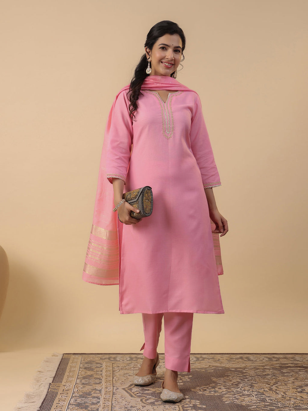 Janasya Light Cotton Blend Solid Straight Kurta Set