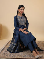 Janasya Bright Cotton Blend Embroidered Straight Kurta Set - Distacart