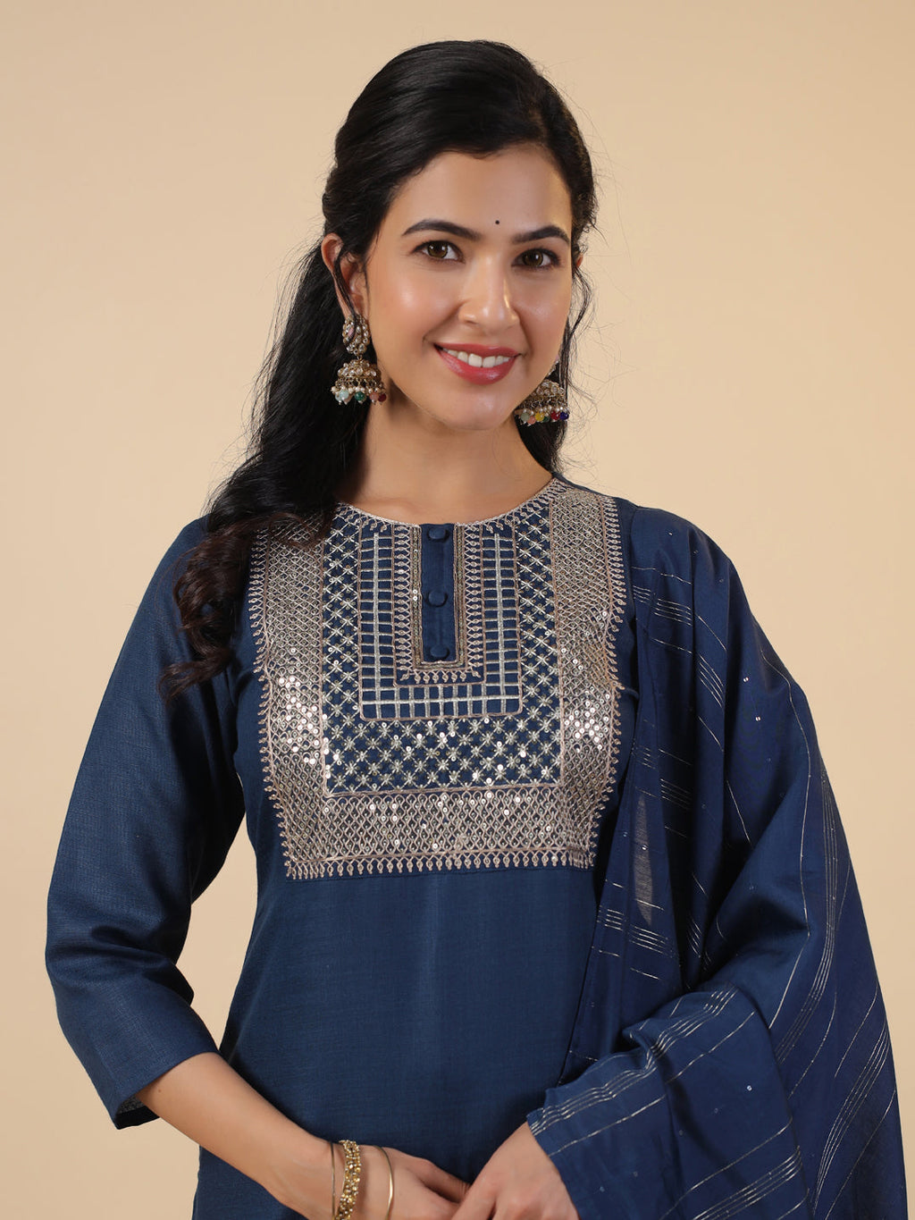 Janasya Bright Cotton Blend Embroidered Straight Kurta Set - Distacart