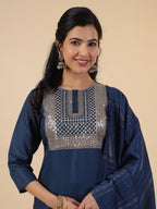 Janasya Bright Cotton Blend Embroidered Straight Kurta Set - Distacart