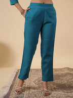 Janasya Bright Cotton Blend Embroidered Straight Kurta Set