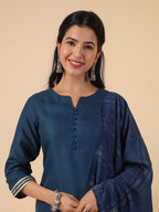Janasya Dark Cotton Blend Solid Straight Kurta Set