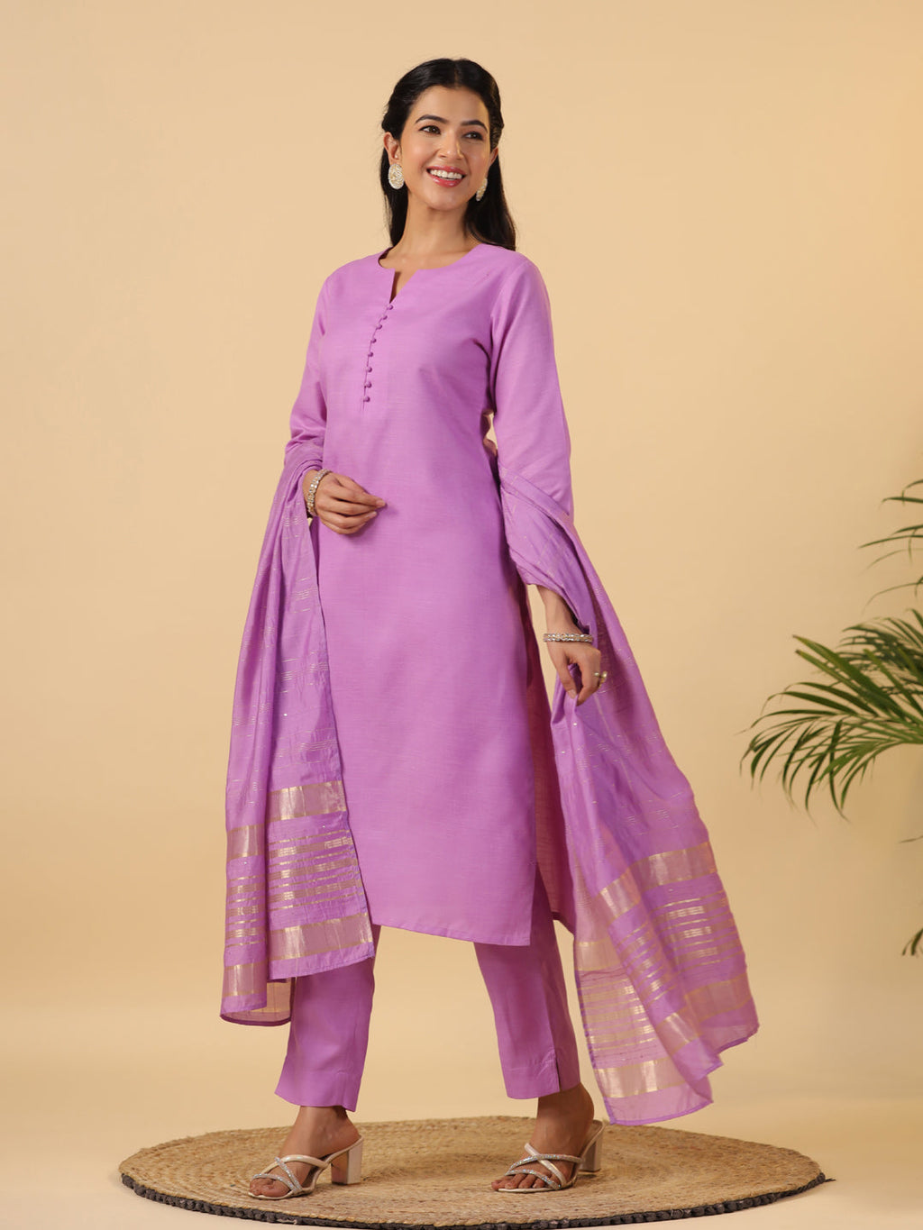 Janasya Light Cotton Blend Solid Straight Kurta Set