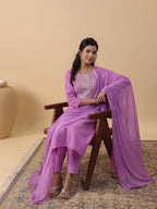 Janasya Bright Cotton Blend Yoke Embroidery Straight Kurta Set