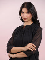 Janasya Dark Dobby Chiffon Solid Regular Top