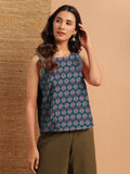 Janasya Dark Cotton Floral Regular Top