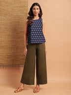 Janasya Dark Cotton Floral Straight Top