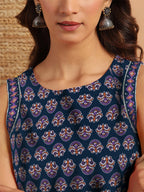 Janasya Dark Cotton Floral Straight Top