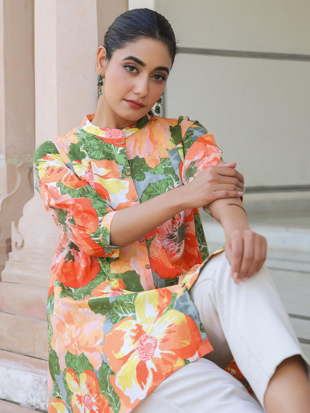 Janasya Bright Cotton Floral A-Line Tunic - Distacart