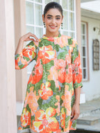 Janasya Bright Cotton Floral A-Line Tunic - Distacart