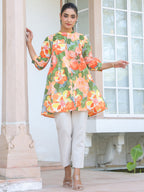 Janasya Bright Cotton Floral A-Line Tunic - Distacart