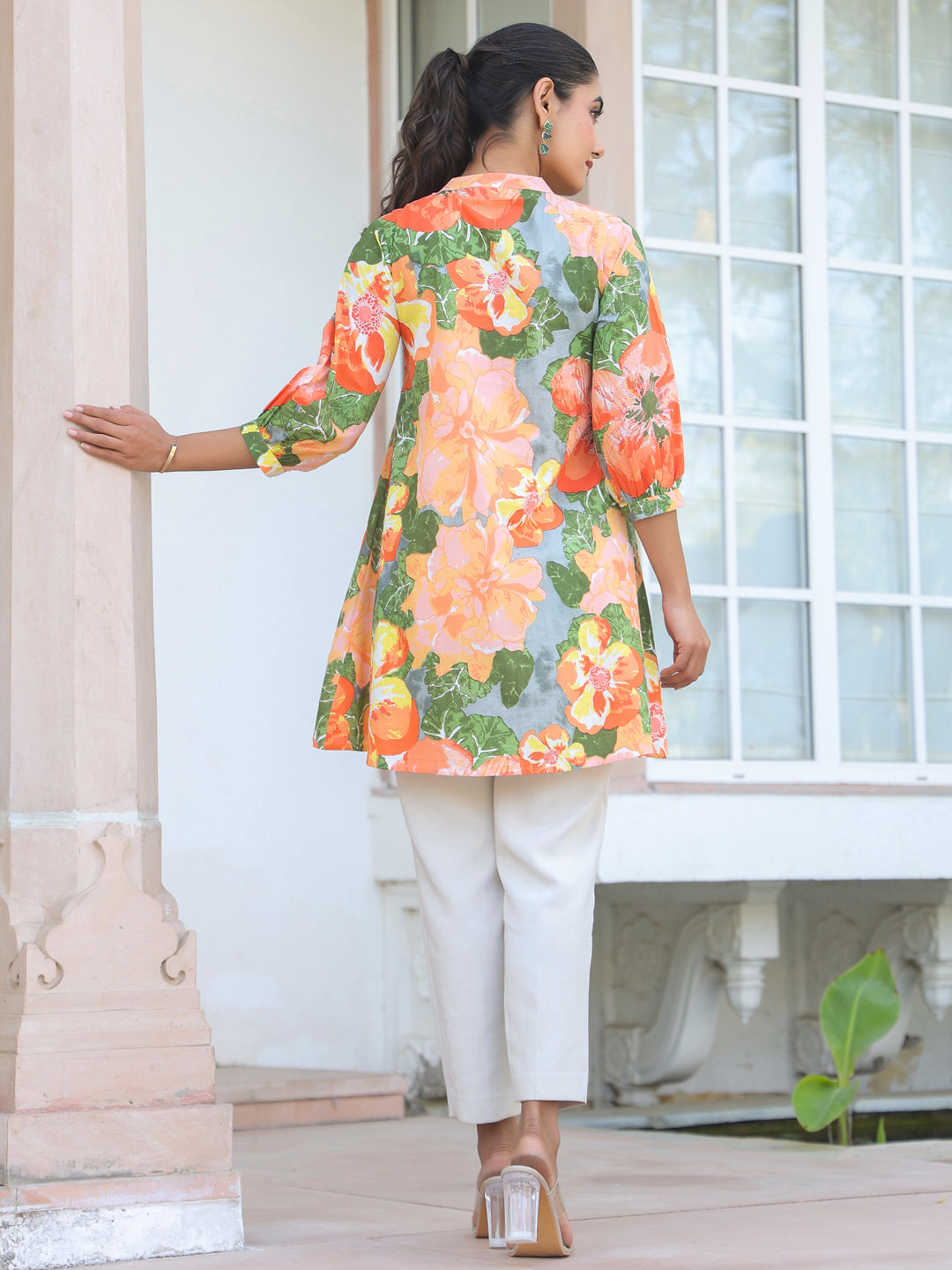 Janasya Bright Cotton Floral A-Line Tunic - Distacart