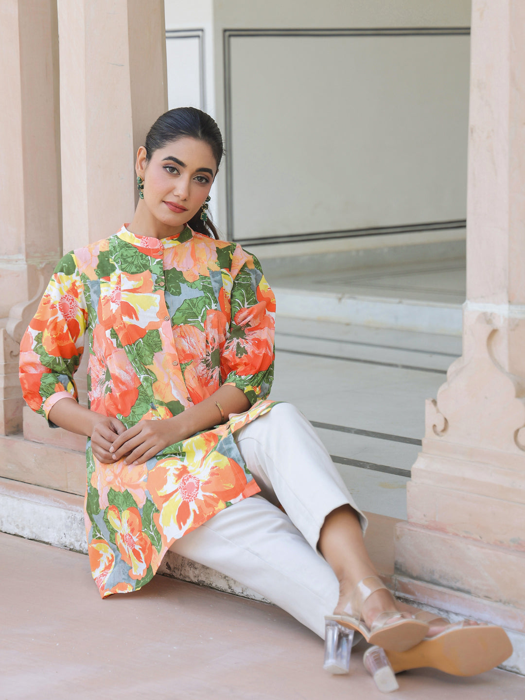 Janasya Bright Cotton Floral A-Line Tunic - Distacart