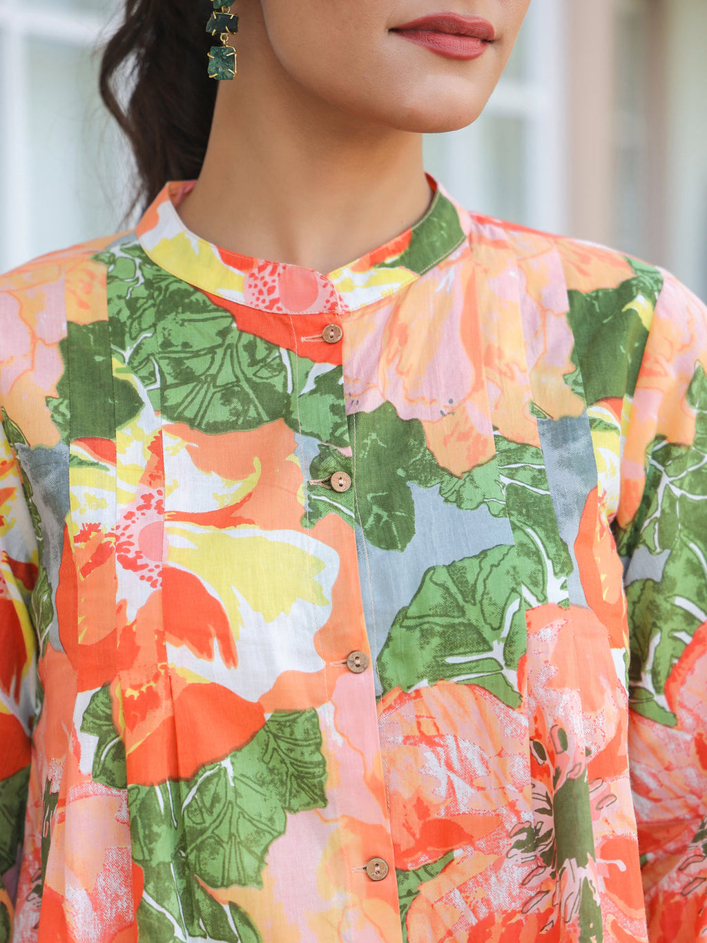 Janasya Bright Cotton Floral A-Line Tunic - Distacart