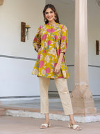 Janasya Bright Cotton Floral A-Line Tunic