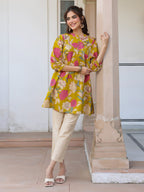 Janasya Bright Cotton Floral A-Line Tunic
