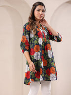 Janasya Bright Cotton Floral A-Line Tunic