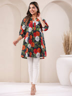 Janasya Bright Cotton Floral A-Line Tunic