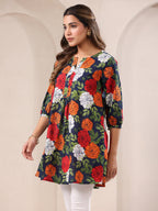 Janasya Bright Cotton Floral A-Line Tunic
