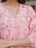 Janasya Light Georgette Floral Gathering Tunic