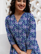 Janasya Dark Georgette Floral A-Line Tunic