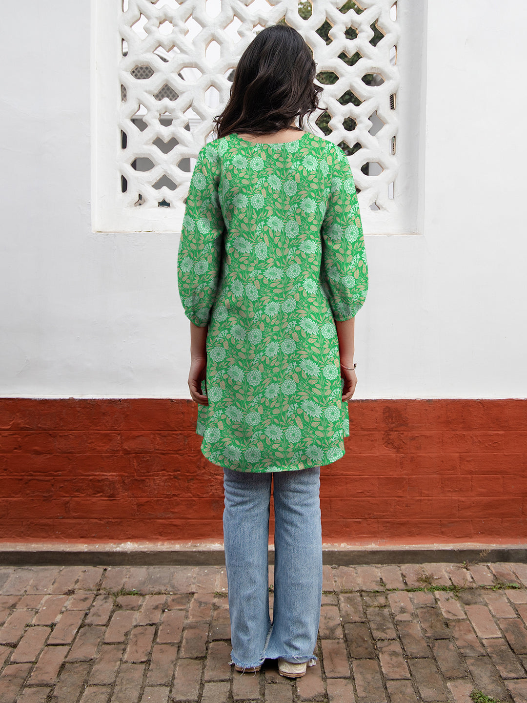 Janasya Dark Georgette Floral A-Line Tunic