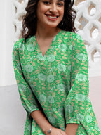 Janasya Dark Georgette Floral A-Line Tunic