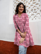 Janasya Dark Georgette Floral A-Line Tunic
