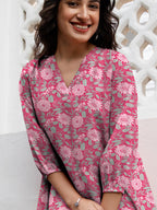 Janasya Dark Georgette Floral A-Line Tunic
