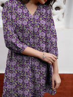 Janasya Dark Georgette Floral A-Line Tunic