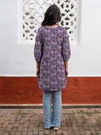 Janasya Dark Georgette Floral A-Line Tunic