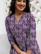 Janasya Dark Georgette Floral A-Line Tunic