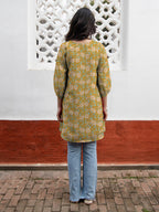 Janasya Dark Georgette Floral A-Line Tunic