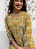 Janasya Dark Georgette Floral A-Line Tunic