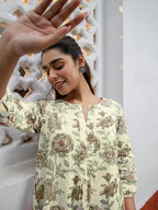 Janasya Light Cotton Floral A-Line Tunic