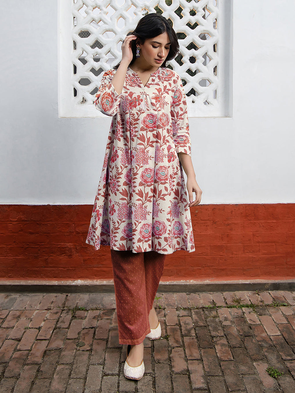 Janasya Light Cotton Floral A-Line Tunic - Distacart
