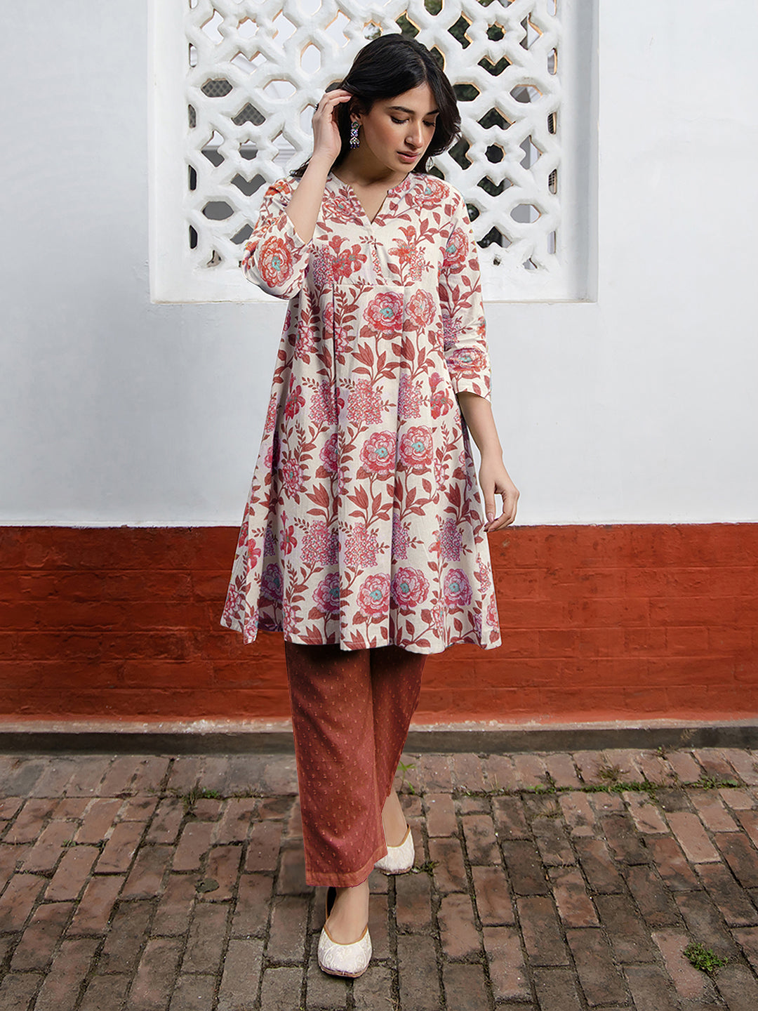 Janasya Light Cotton Floral A-Line Tunic - Distacart