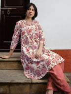 Janasya Light Cotton Floral A-Line Tunic - Distacart