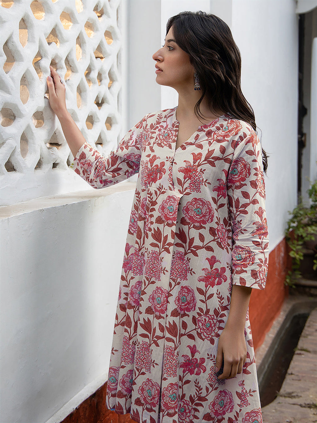 Janasya Light Cotton Floral A-Line Tunic - Distacart