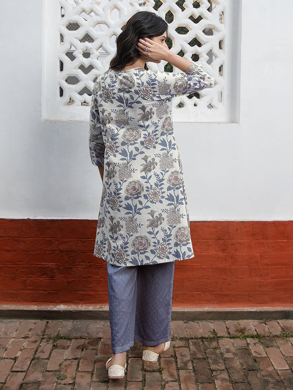 Janasya Light Cotton Floral A-Line Tunic