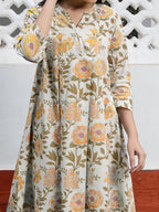 Janasya Light Cotton Floral A-Line Tunic