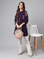 Janasya Bright Cotton Floral A-Line Tunic