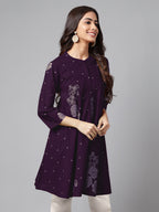 Janasya Bright Cotton Floral A-Line Tunic