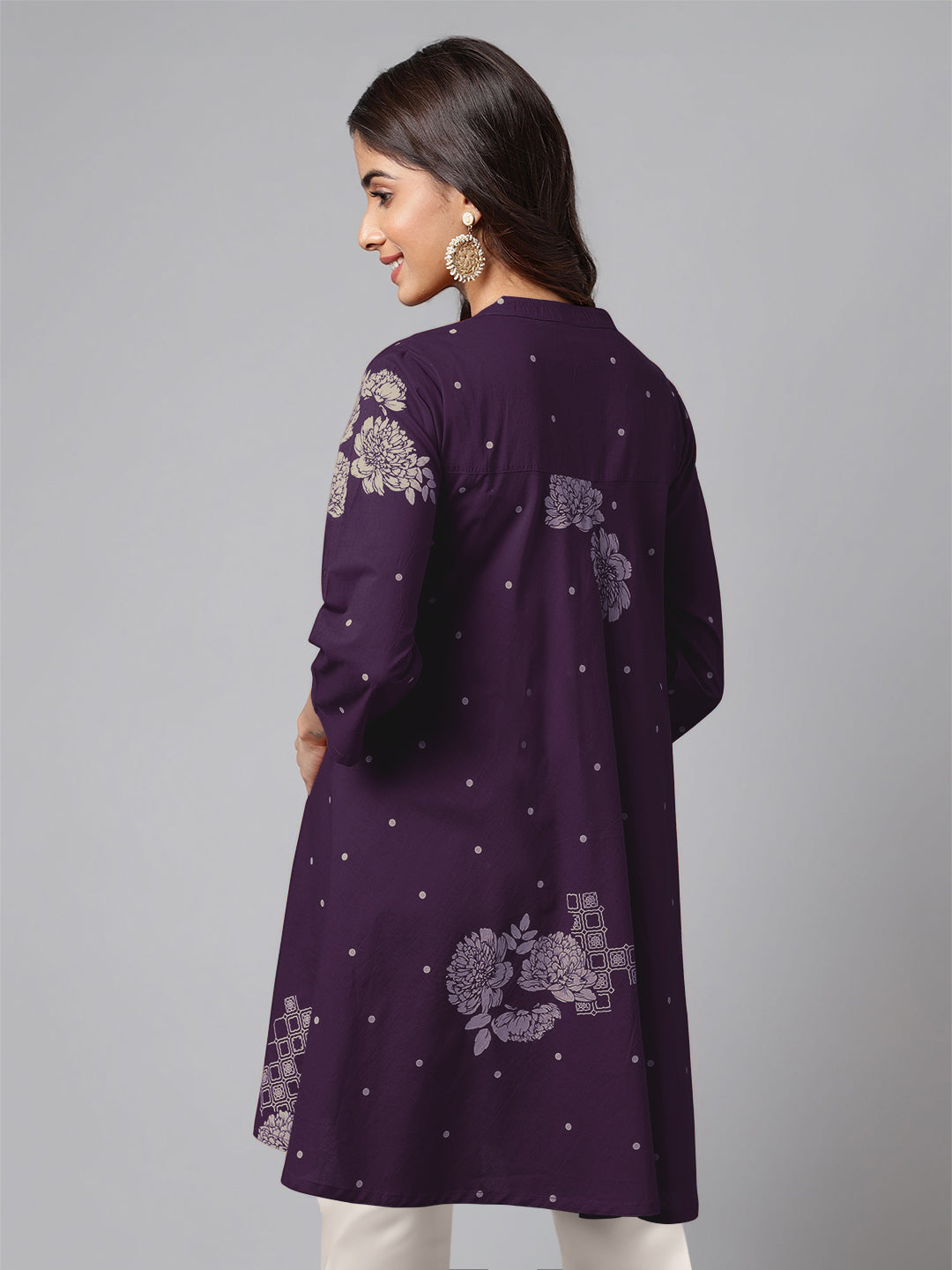 Janasya Bright Cotton Floral A-Line Tunic
